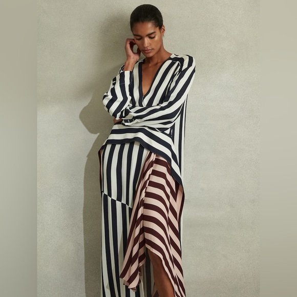 REISS Nola Colourblock Stripe Asymmetric Midi Dress – Excellent Condition - Picture 3 of 14